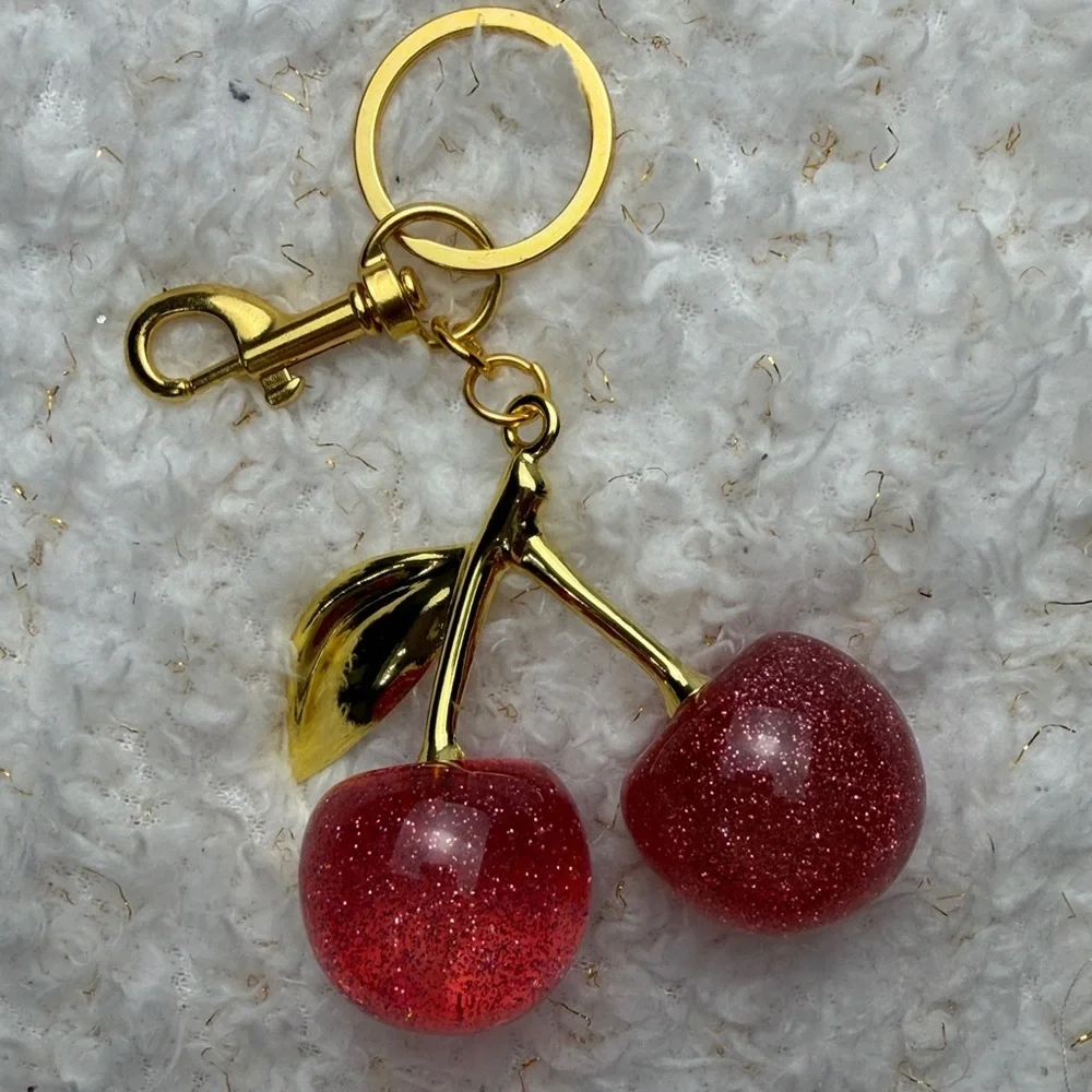 Cherry Keychain with‎ Gold Accents